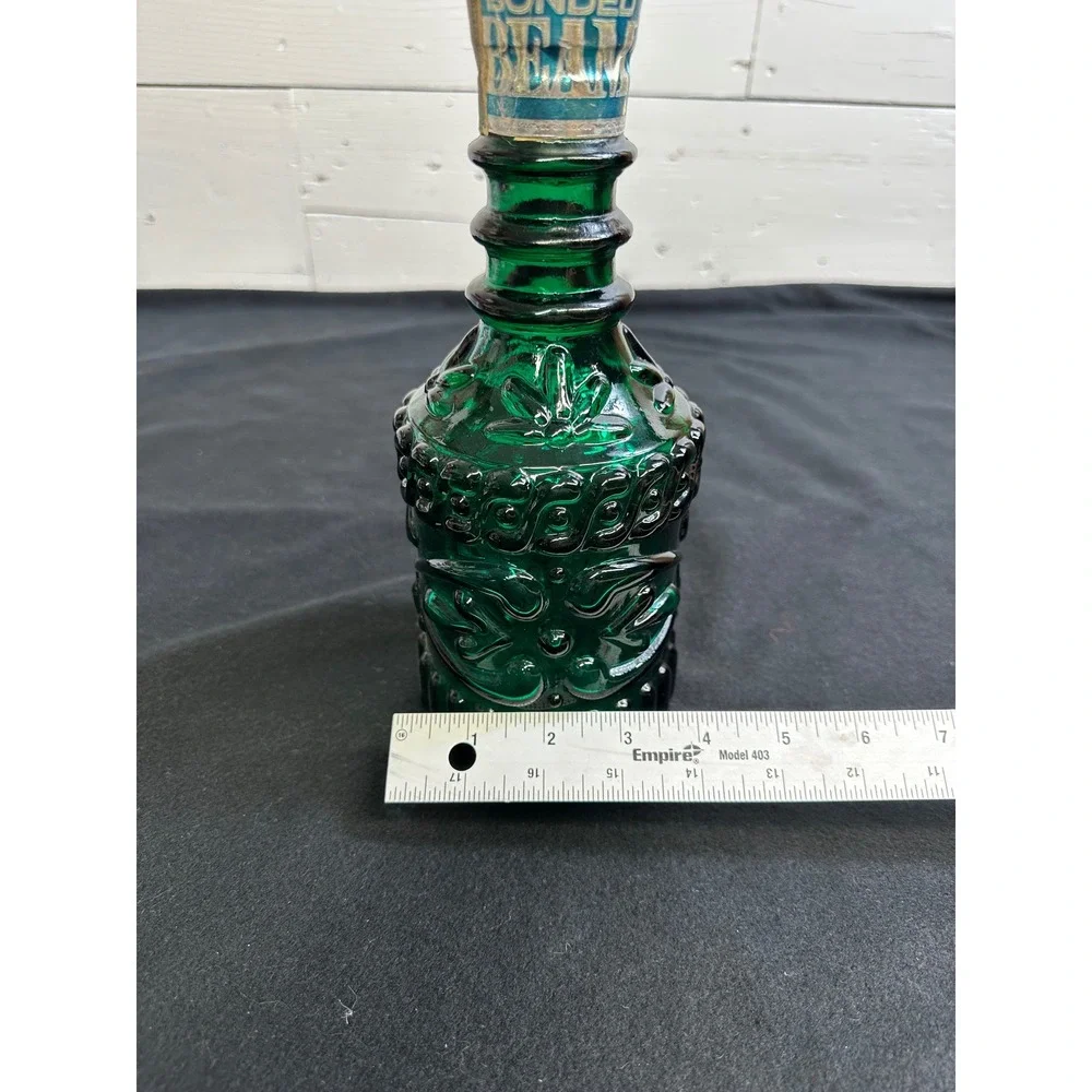 Vintage Jim Beam Emerald Green Glass Decanter Bonded Beam 8 Year Whiskey Bottle